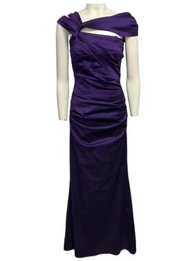 Talbot Runhof Purple Ruched Silk Taffeta Gown